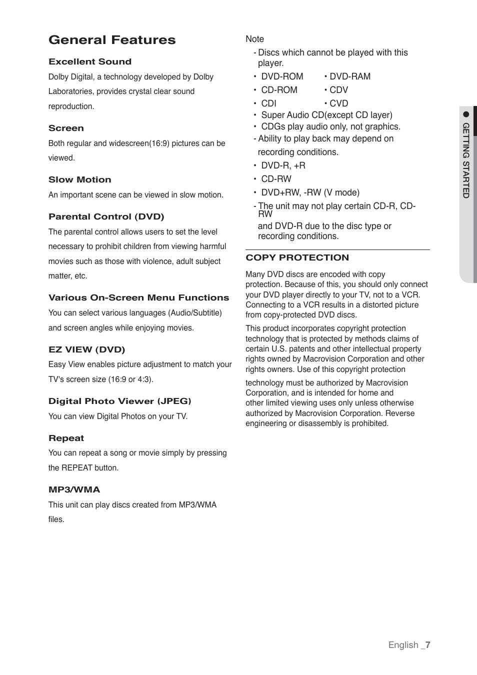 General features | Samsung AK68-01765B User Manual | Page 7 / 51