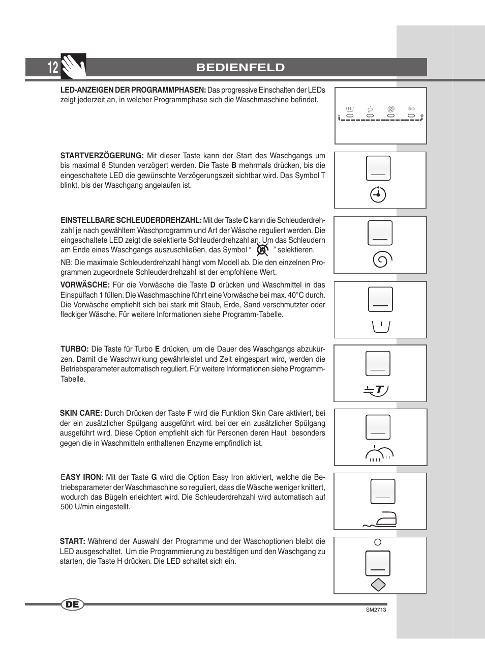 Bedienfeld | Ardo FLSN User Manual | Page 12 / 68