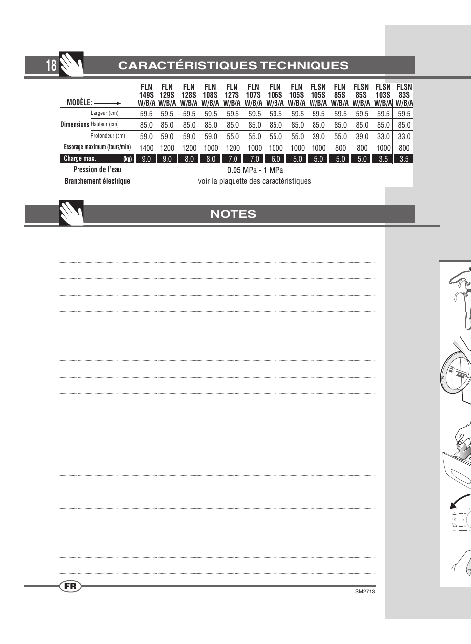 Caractéristiques techniques | Ardo FLSN User Manual | Page 18 / 68