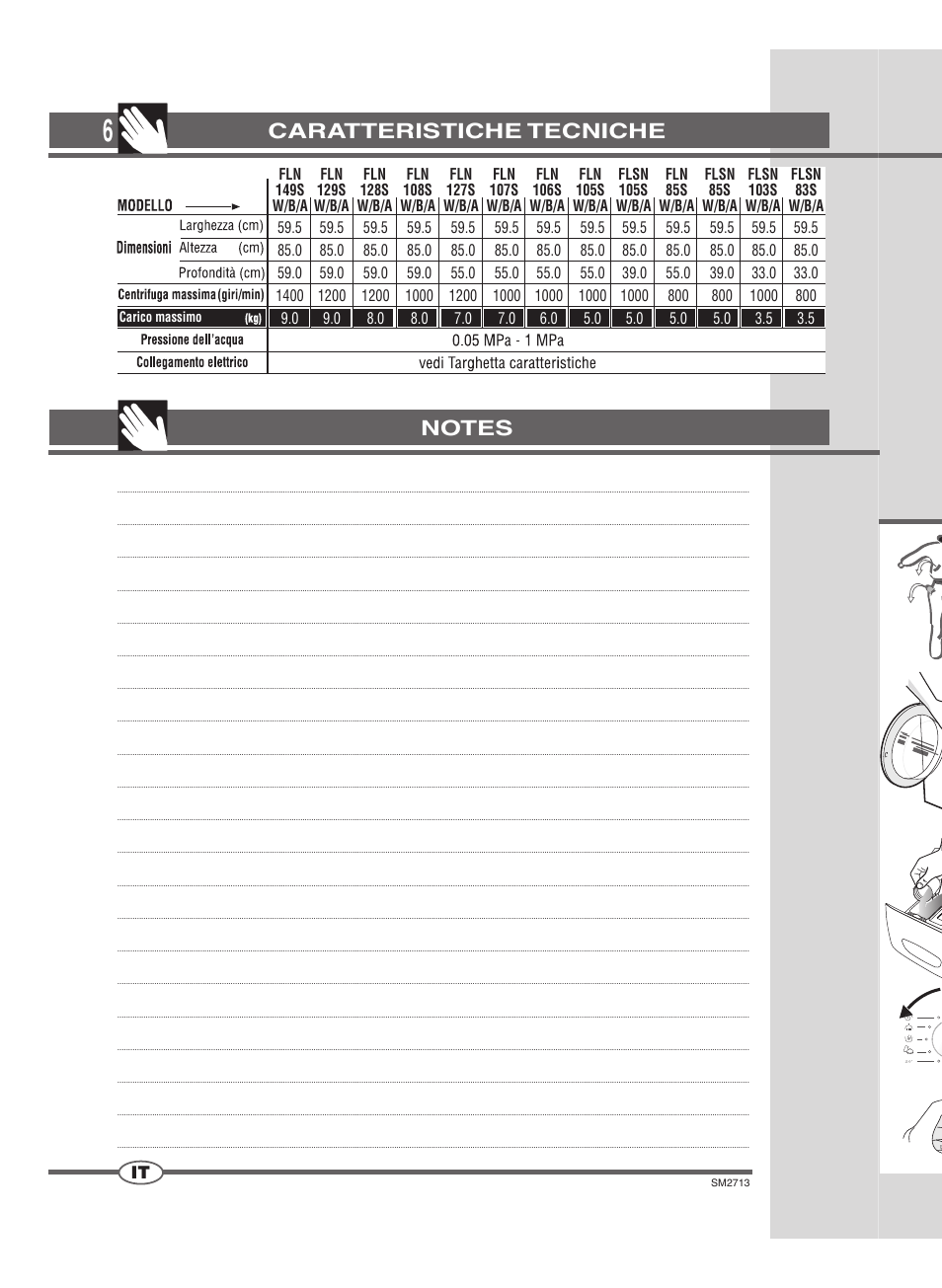 Caratteristiche tecniche | Ardo FLSN User Manual | Page 6 / 68