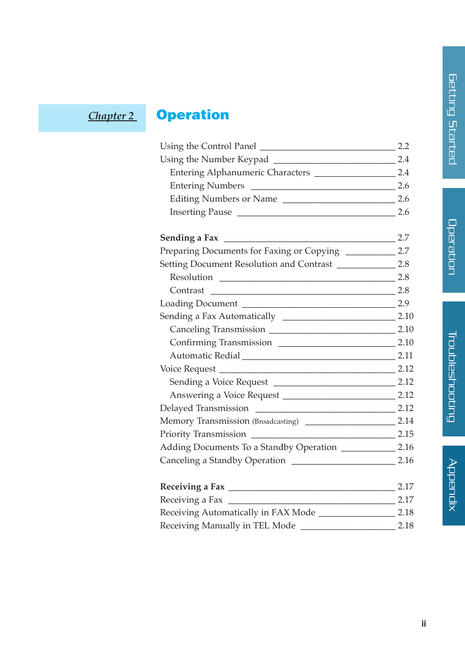 Operation | Samsung SF-5800P User Manual | Page 5 / 99