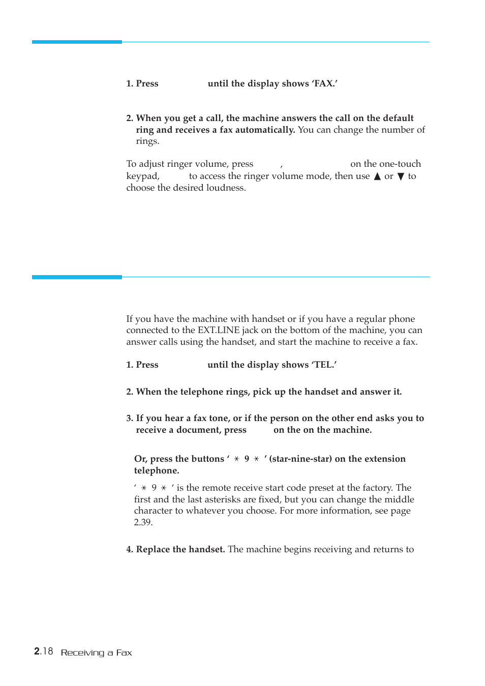 Receiving automatically in fax mode, Receiving manually in tel mode | Samsung SF-5800P User Manual | Page 51 / 99