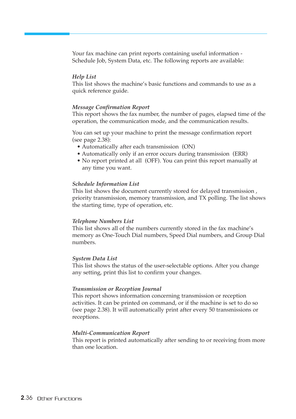 Printing reports | Samsung SF-5800P User Manual | Page 69 / 99