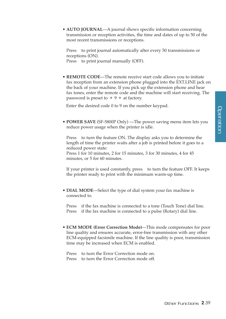 Operation | Samsung SF-5800P User Manual | Page 72 / 99