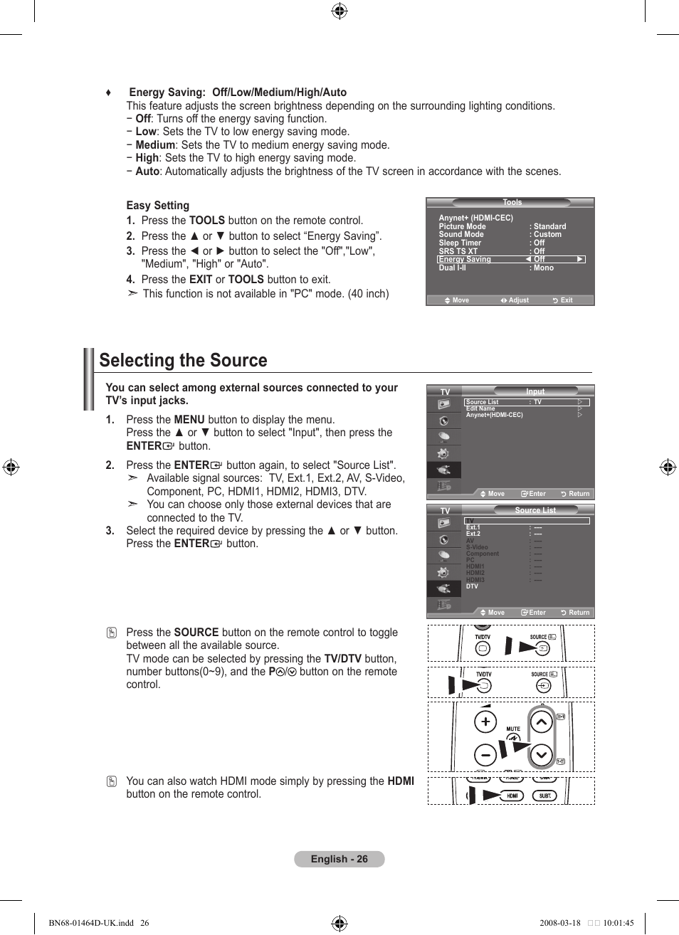 Selecting the source | Samsung BN68-01464D-00 User Manual | Page 28 / 63