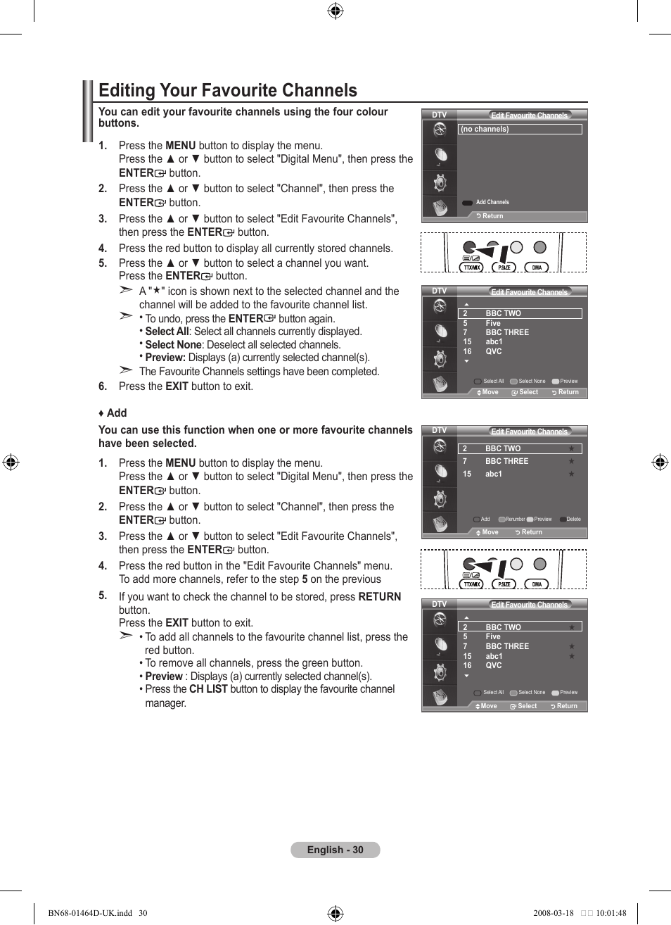 Editing your favourite channels | Samsung BN68-01464D-00 User Manual | Page 32 / 63