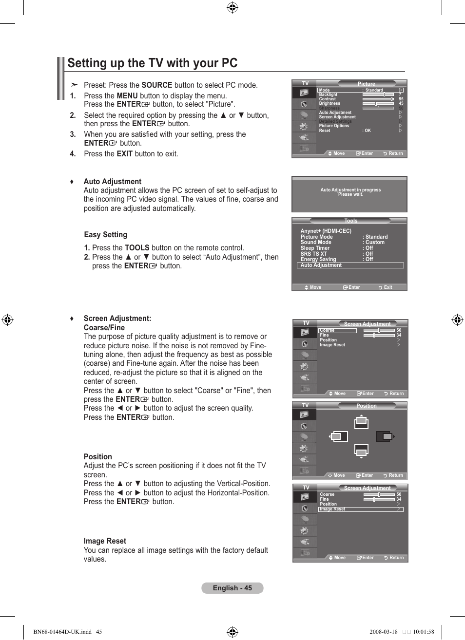 Setting up the tv with your pc | Samsung BN68-01464D-00 User Manual | Page 47 / 63