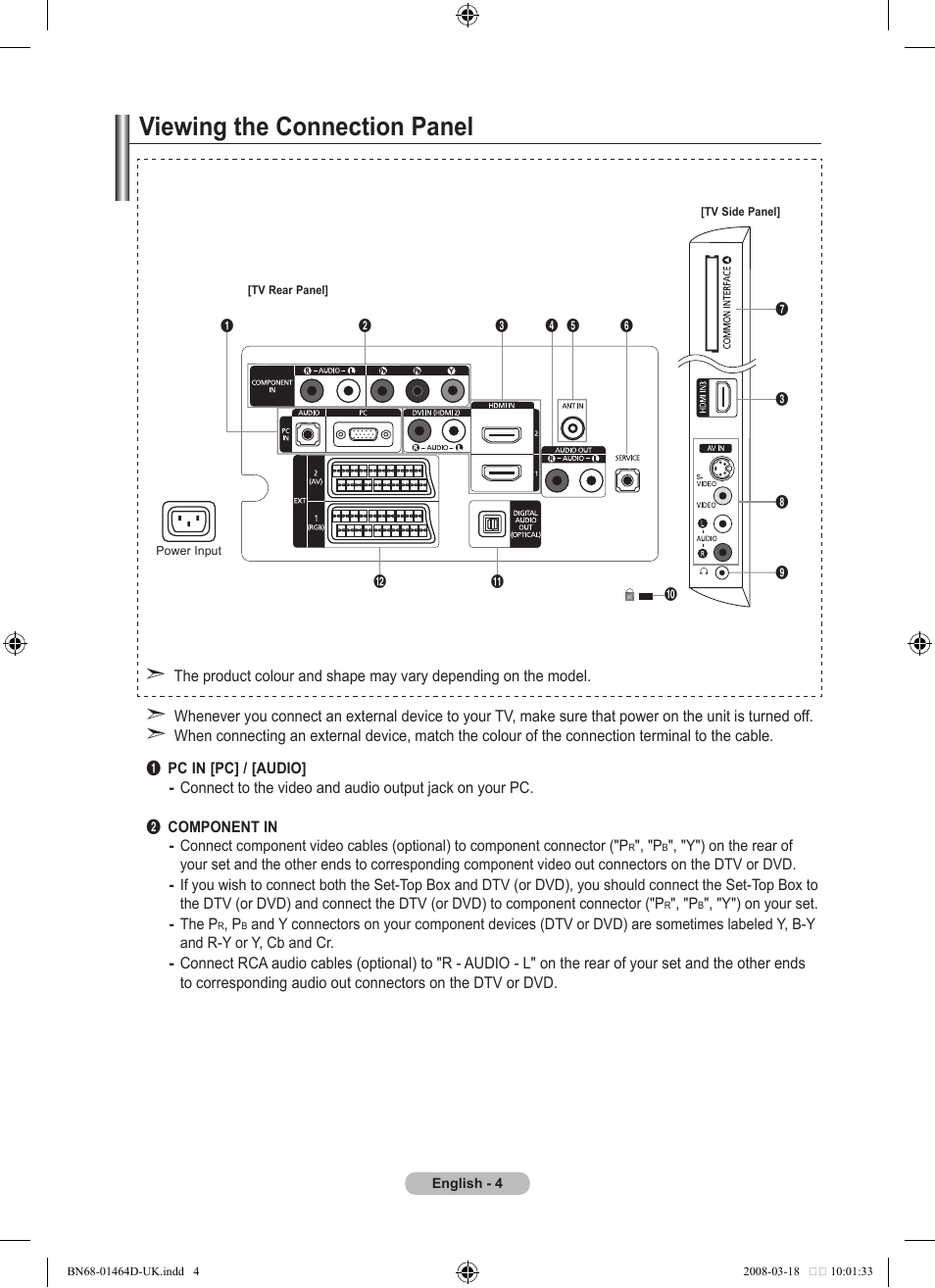 Viewing the connection panel | Samsung BN68-01464D-00 User Manual | Page 6 / 63