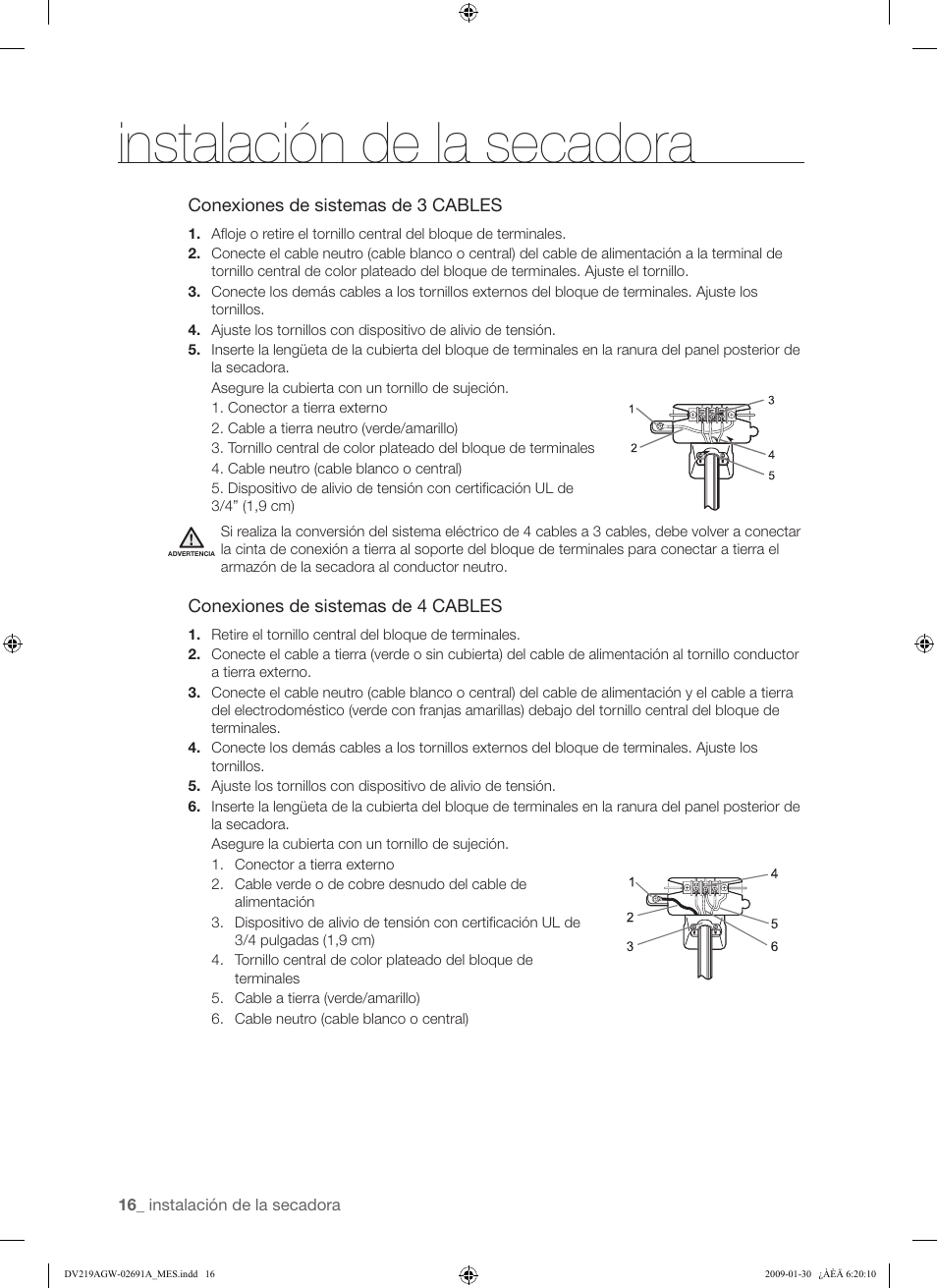 Instalación de la secadora | Samsung DV219AGW User Manual | Page 50 / 68