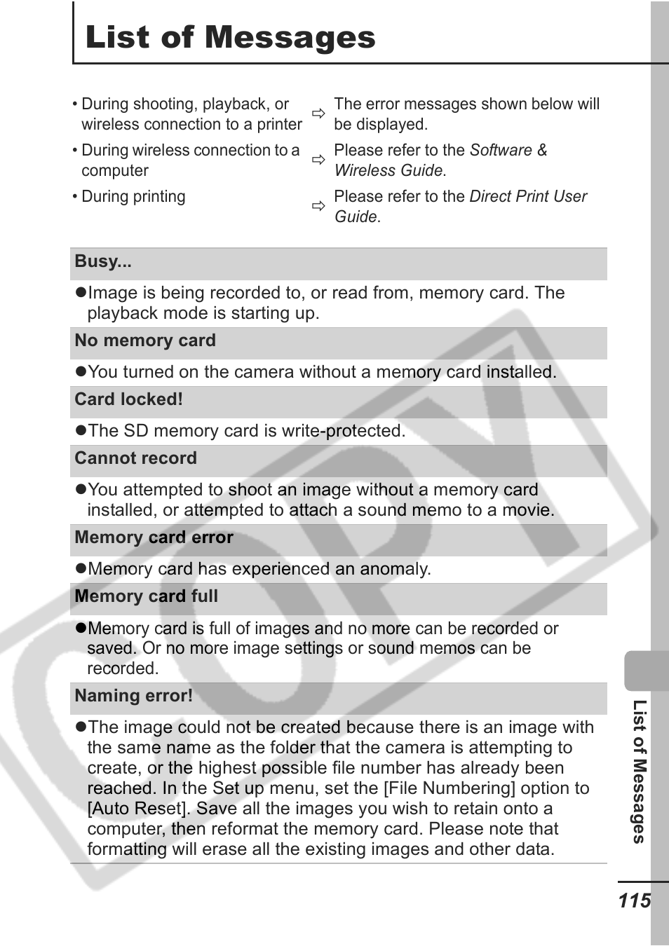 List of messages | Samsung CDI-E207-010 User Manual | Page 117 / 147