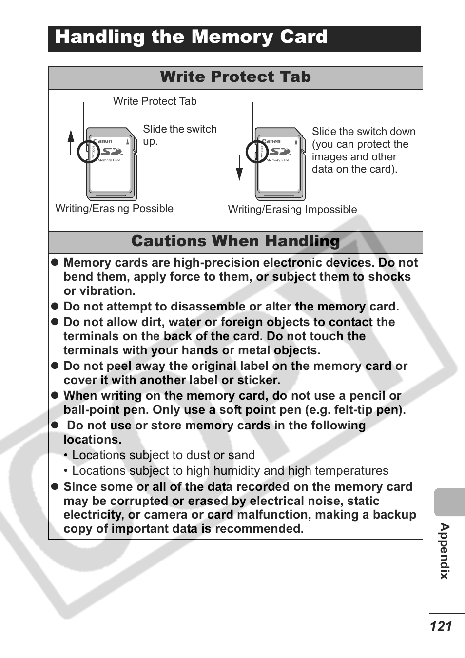 Write protect tab cautions when handling | Samsung CDI-E207-010 User Manual | Page 123 / 147