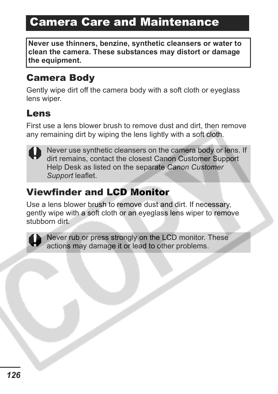 Camera care and maintenance | Samsung CDI-E207-010 User Manual | Page 128 / 147