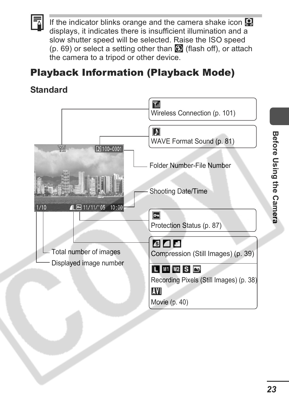 Playback information (playback mode), Standard | Samsung CDI-E207-010 User Manual | Page 25 / 147