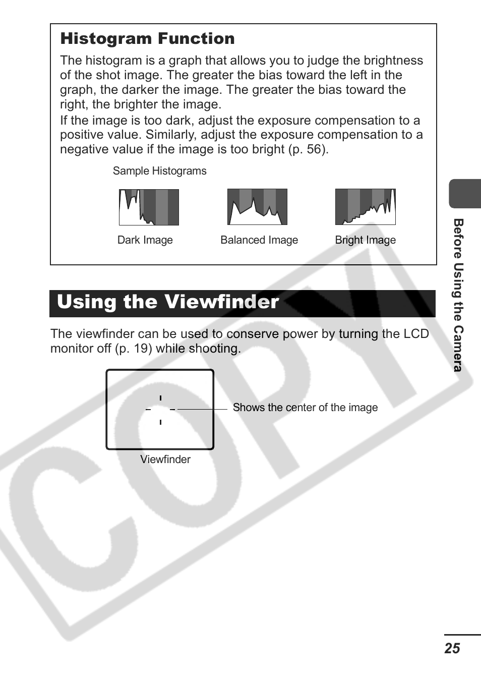 Using the viewfinder, Histogram function | Samsung CDI-E207-010 User Manual | Page 27 / 147