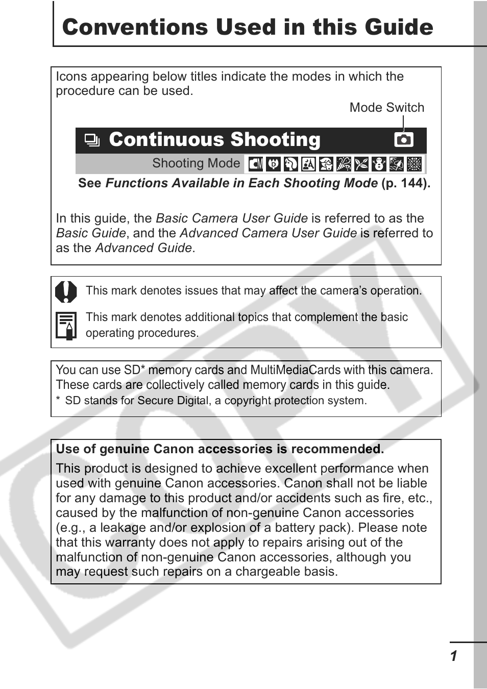 Conventions used in this guide, Continuous shooting | Samsung CDI-E207-010 User Manual | Page 3 / 147