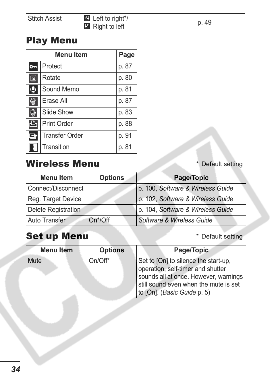 Play menu wireless menu set up menu | Samsung CDI-E207-010 User Manual | Page 36 / 147