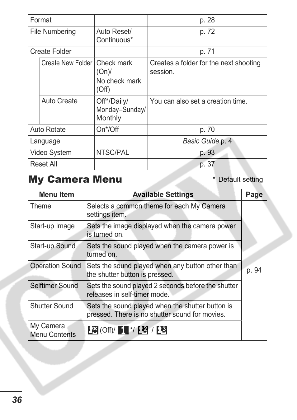 My camera menu | Samsung CDI-E207-010 User Manual | Page 38 / 147