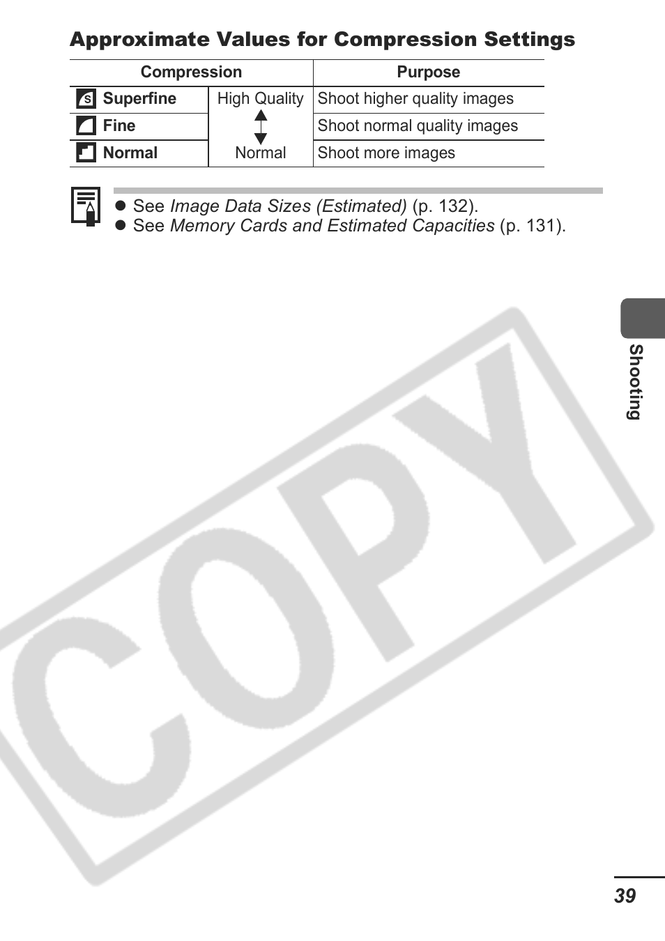 Approximate values for compression settings | Samsung CDI-E207-010 User Manual | Page 41 / 147