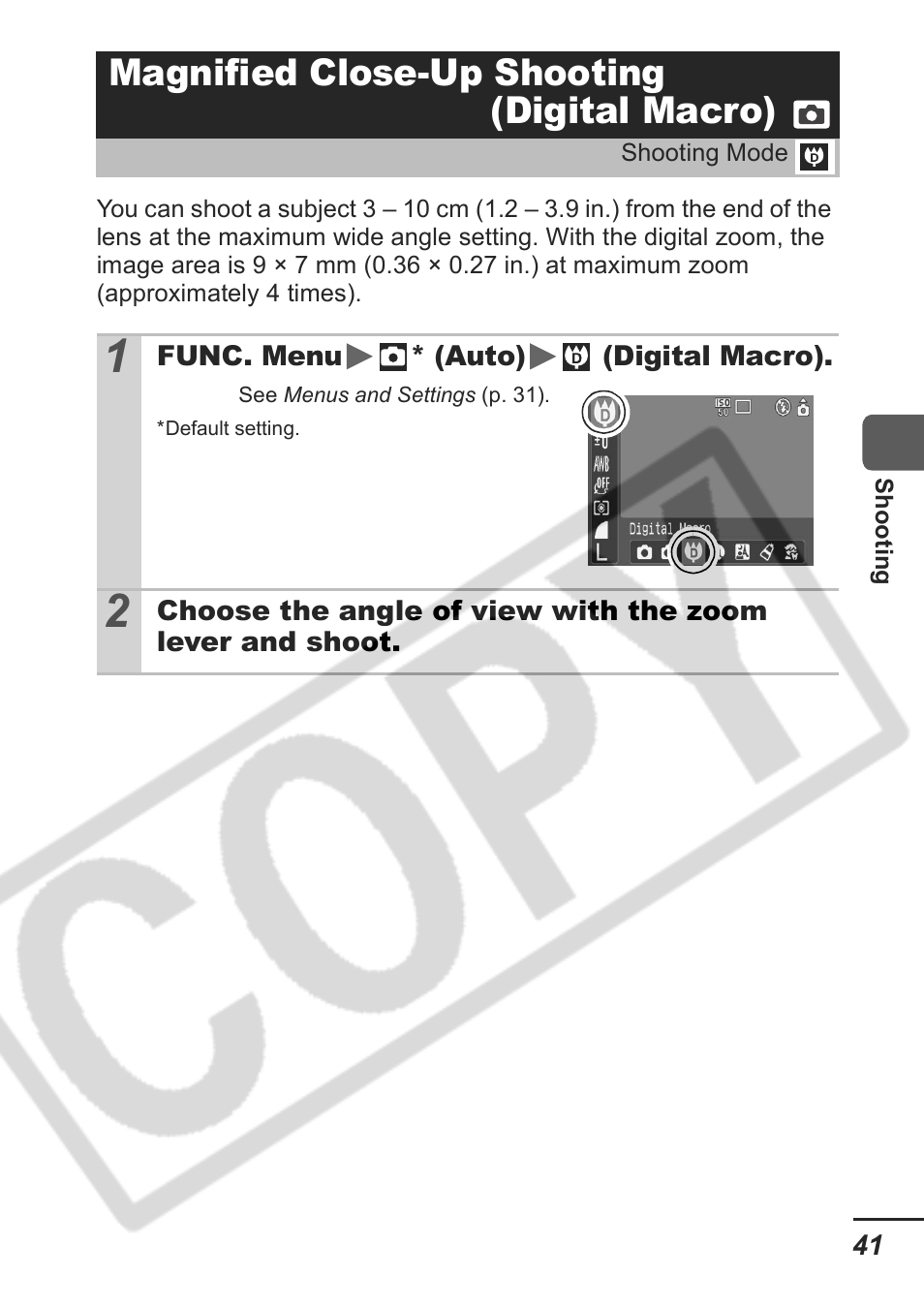 Magnified close-up shooting (digital macro) | Samsung CDI-E207-010 User Manual | Page 43 / 147