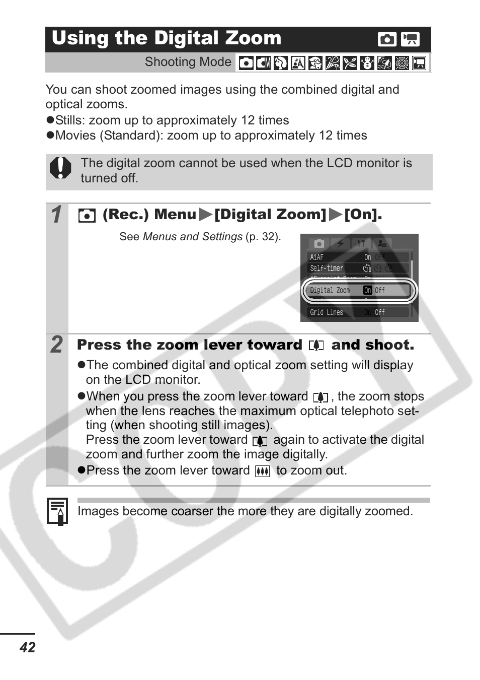 Using the digital zoom | Samsung CDI-E207-010 User Manual | Page 44 / 147