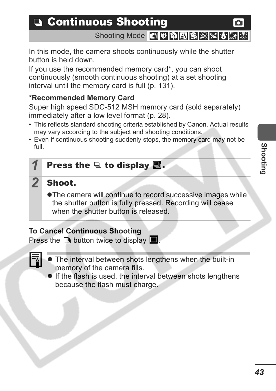 Continuous shooting | Samsung CDI-E207-010 User Manual | Page 45 / 147