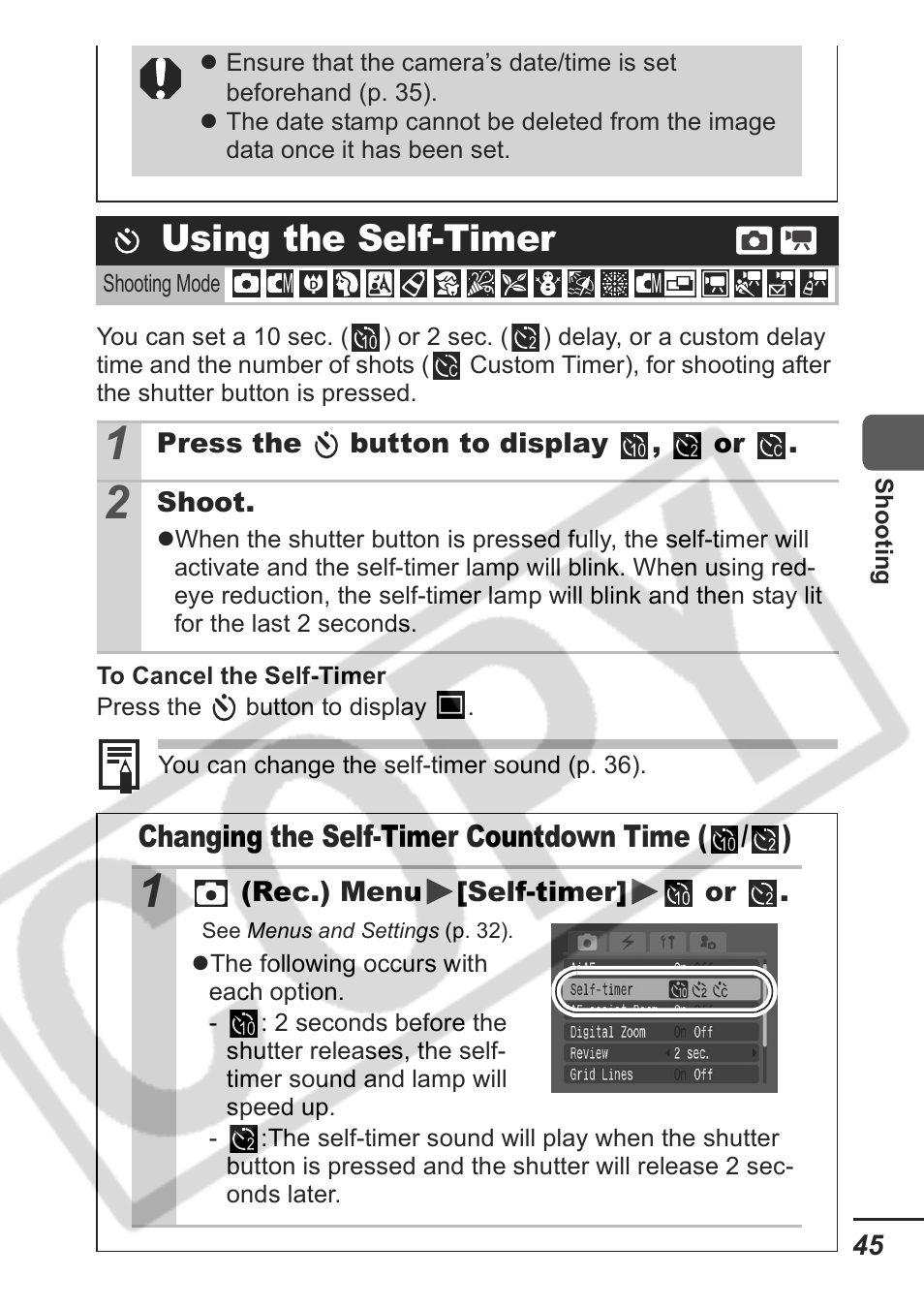 Using the self-timer | Samsung CDI-E207-010 User Manual | Page 47 / 147