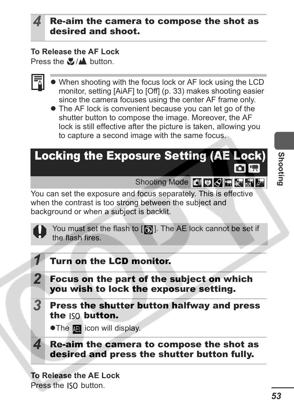 Locking the exposure setting (ae lock) | Samsung CDI-E207-010 User Manual | Page 55 / 147