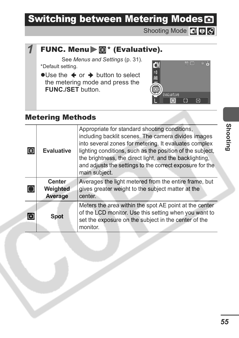 Switching between metering modes | Samsung CDI-E207-010 User Manual | Page 57 / 147