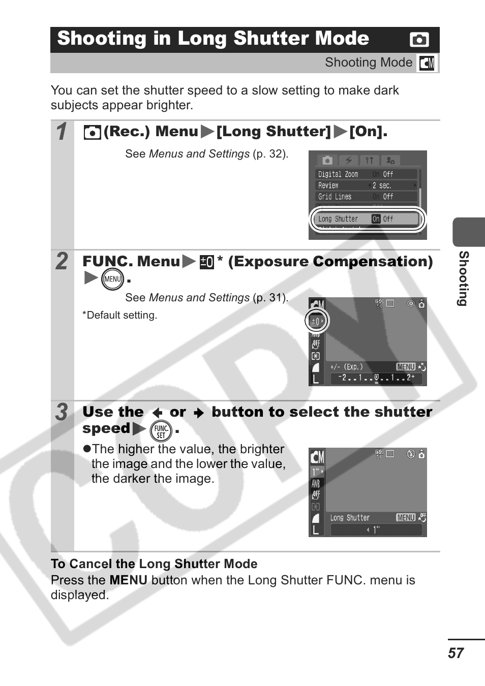 Shooting in long shutter mode | Samsung CDI-E207-010 User Manual | Page 59 / 147