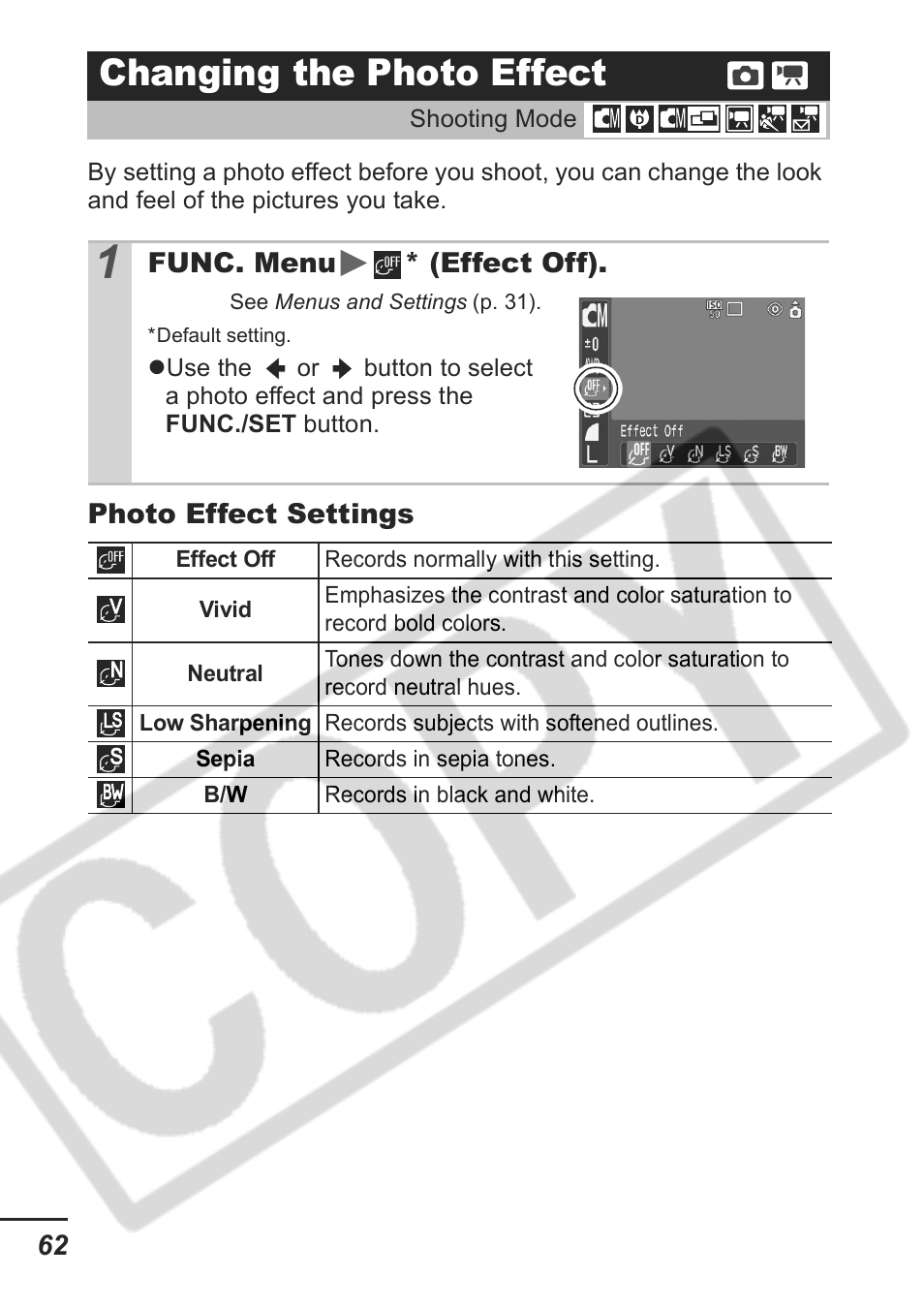 Changing the photo effect | Samsung CDI-E207-010 User Manual | Page 64 / 147