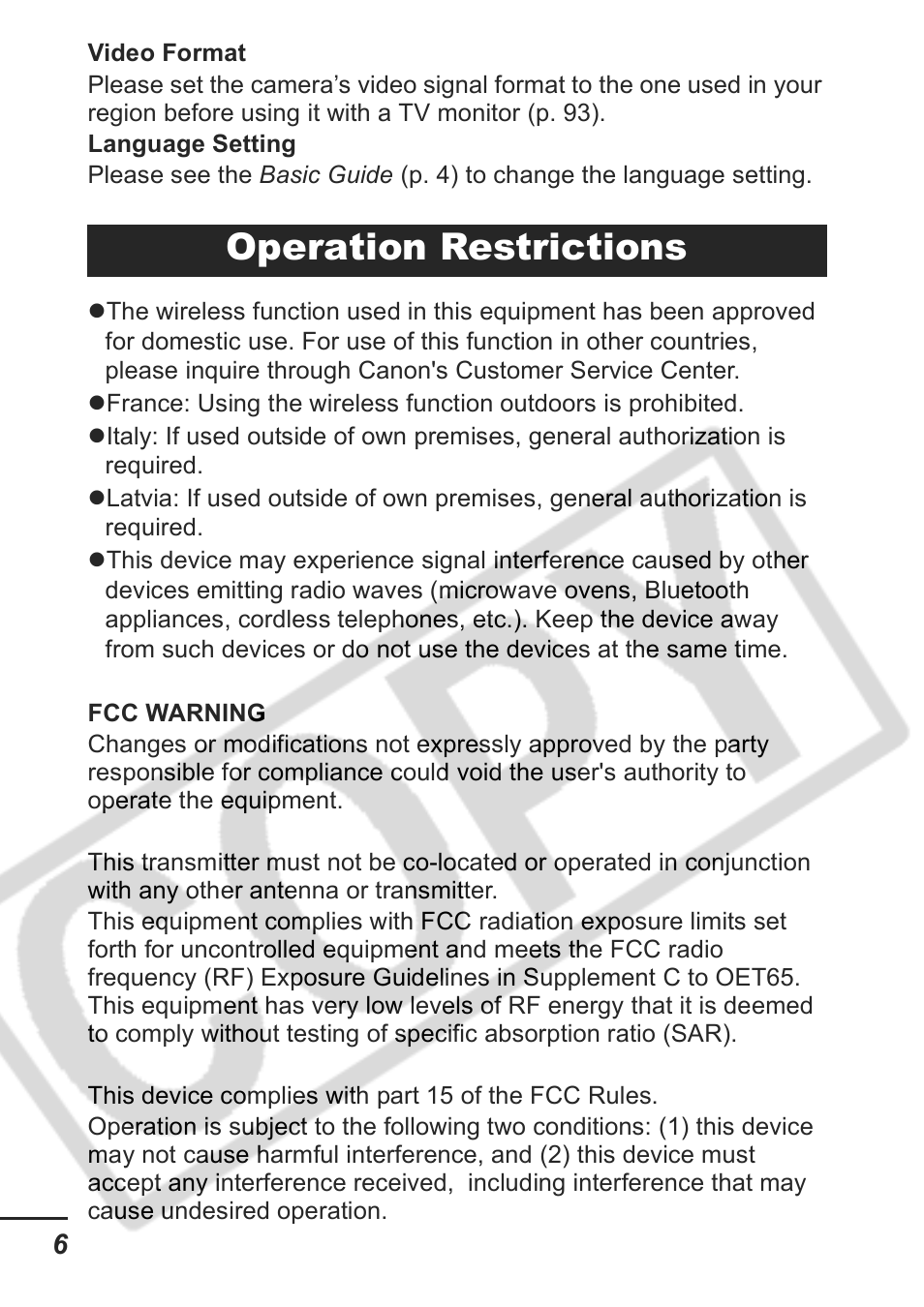 Operation restrictions | Samsung CDI-E207-010 User Manual | Page 8 / 147