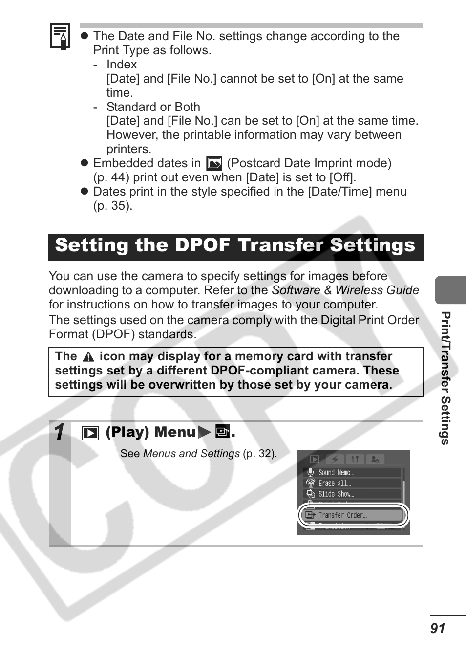 Setting the dpof transfer settings | Samsung CDI-E207-010 User Manual | Page 93 / 147