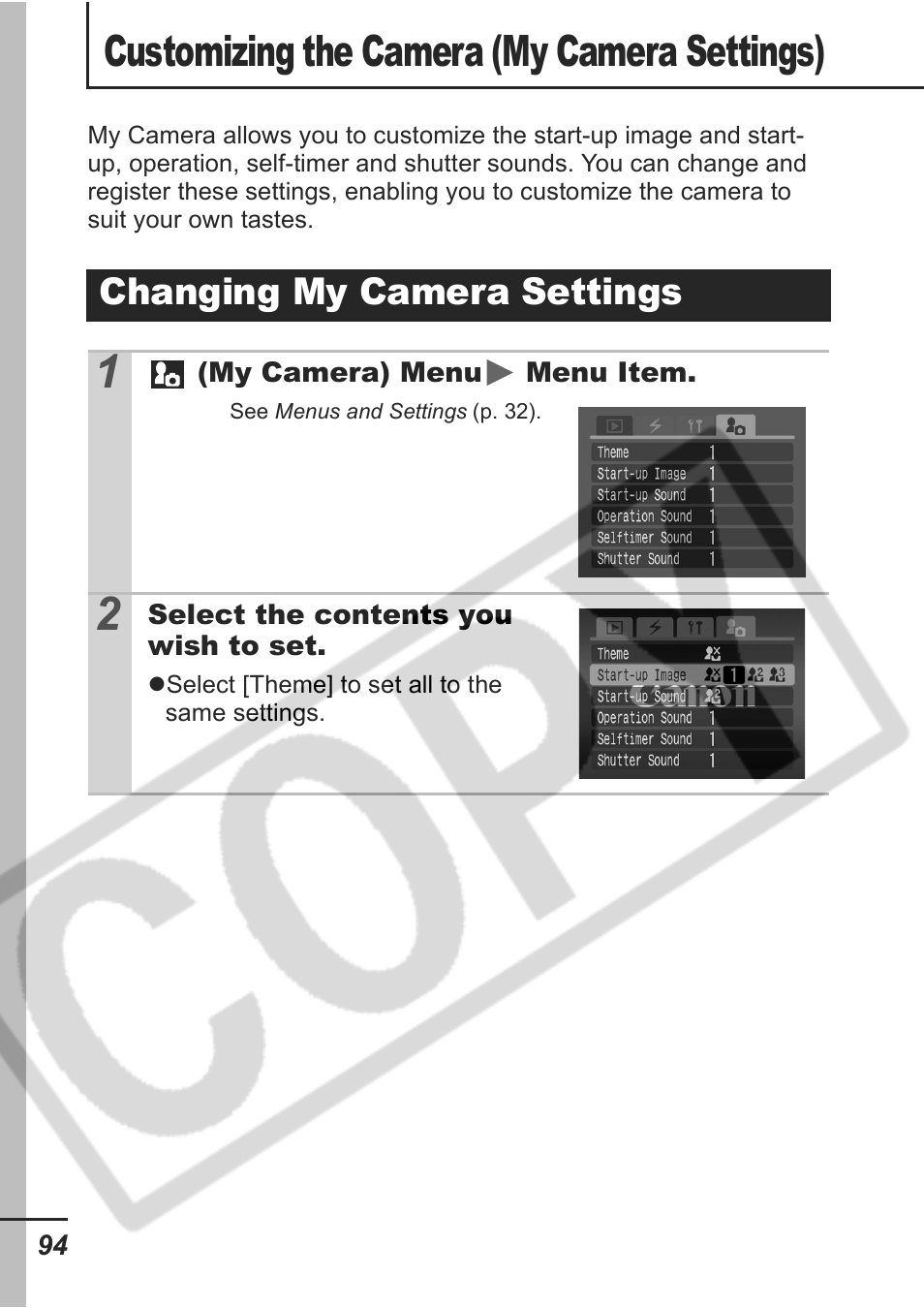 Customizing the camera (my camera settings), Changing my camera settings | Samsung CDI-E207-010 User Manual | Page 96 / 147