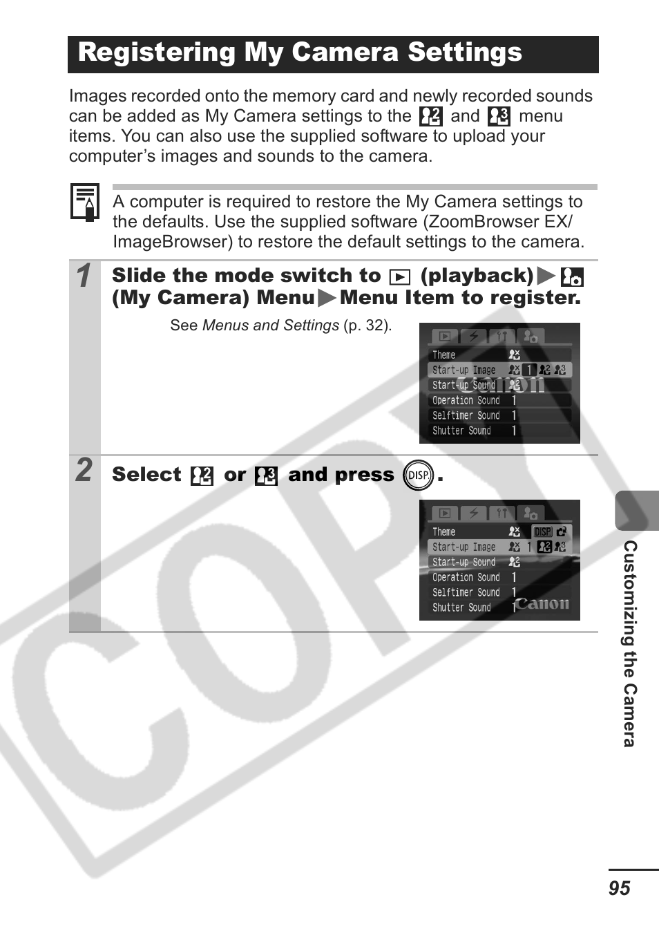 Registering my camera settings | Samsung CDI-E207-010 User Manual | Page 97 / 147