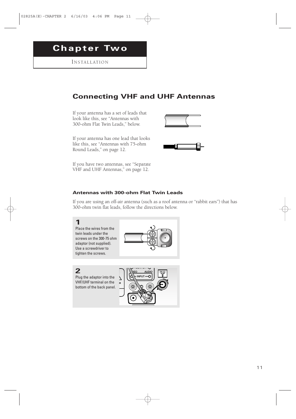 Connecting vhf and uhf antennas | Samsung CT-20H4 User Manual | Page 11 / 37