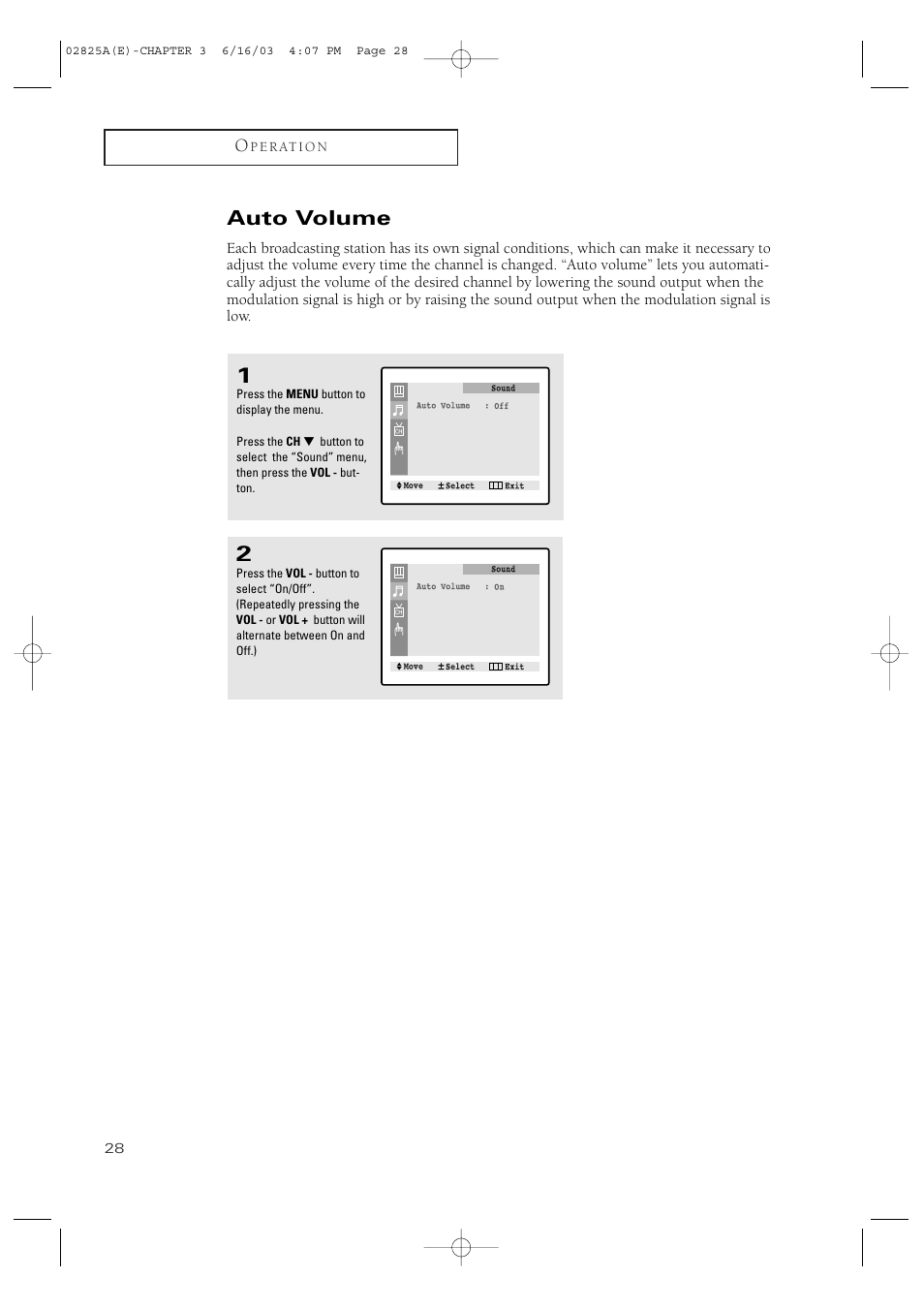 Auto volume | Samsung CT-20H4 User Manual | Page 28 / 37