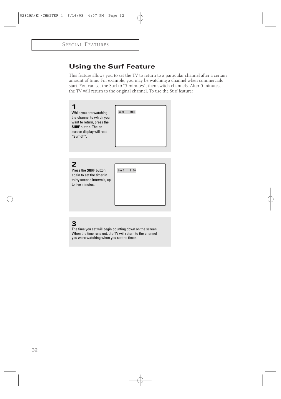 Using the surf feature | Samsung CT-20H4 User Manual | Page 32 / 37