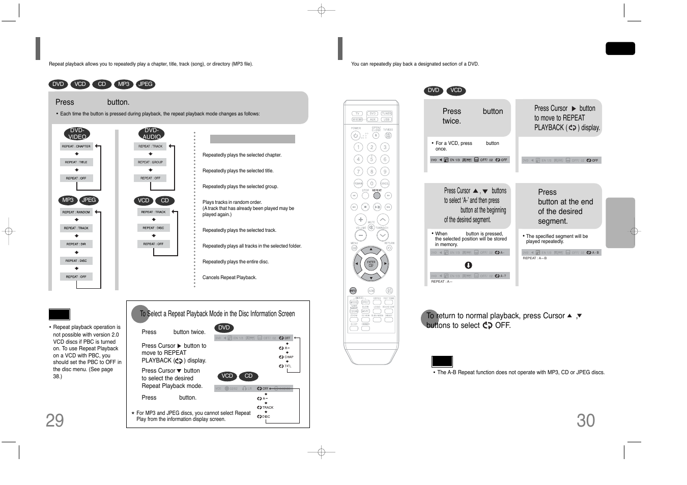 Repeat playback, A-b repeat playback, Repeat playback a-b repeat playback | Samsung HT-Q40 User Manual | Page 16 / 37