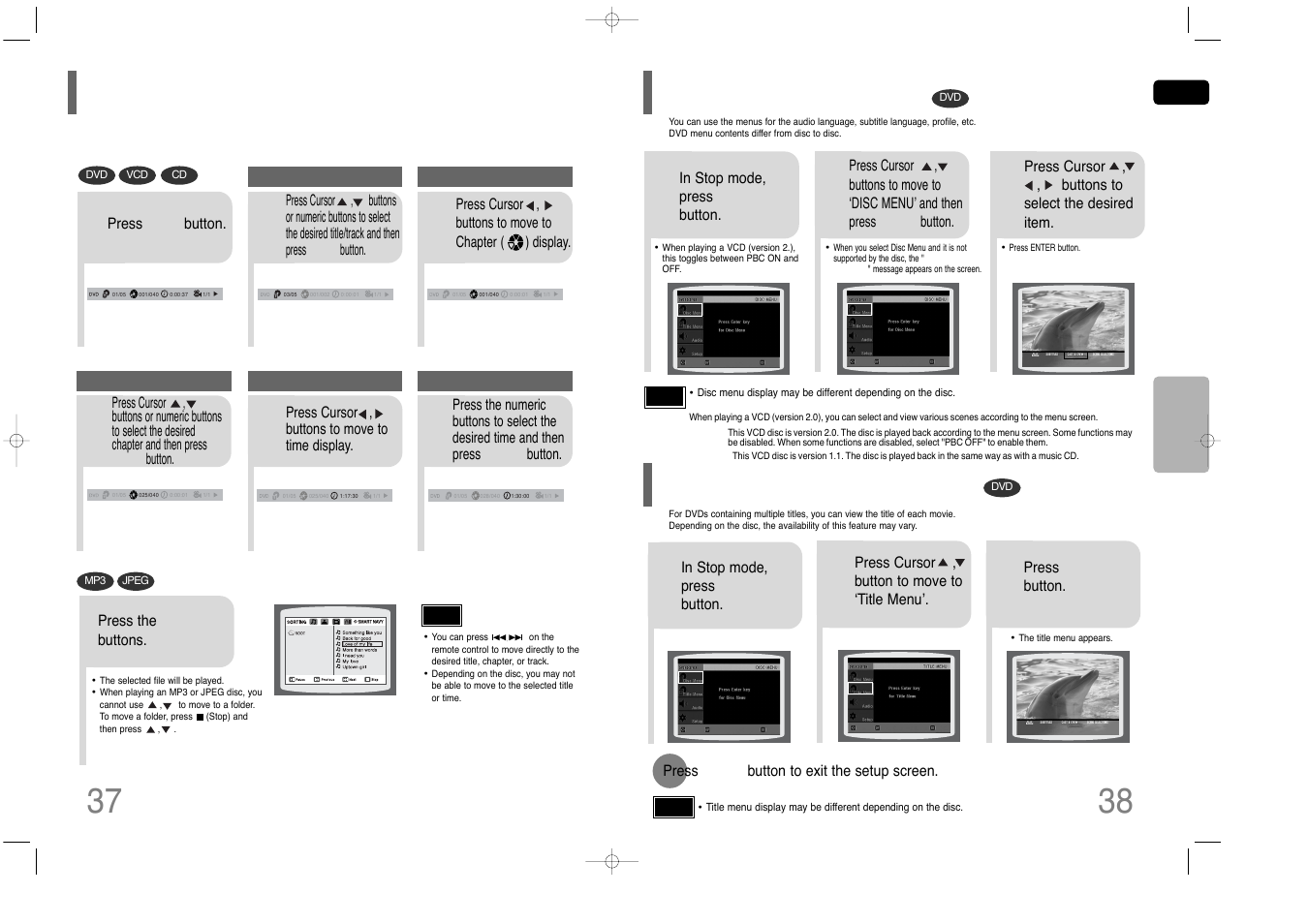 Moving directly to a scene/song, Using disc menu, Using the title menu | Samsung HT-Q40 User Manual | Page 20 / 37