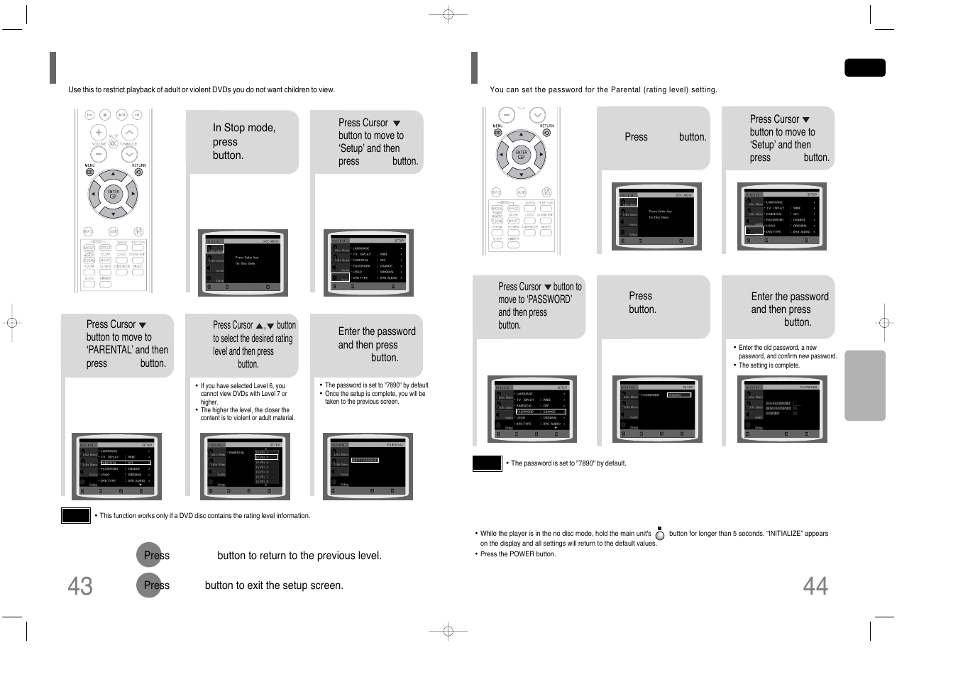 Setting parental controls (rating level), Setting the password, Setting the password 44 | Samsung HT-Q40 User Manual | Page 23 / 37