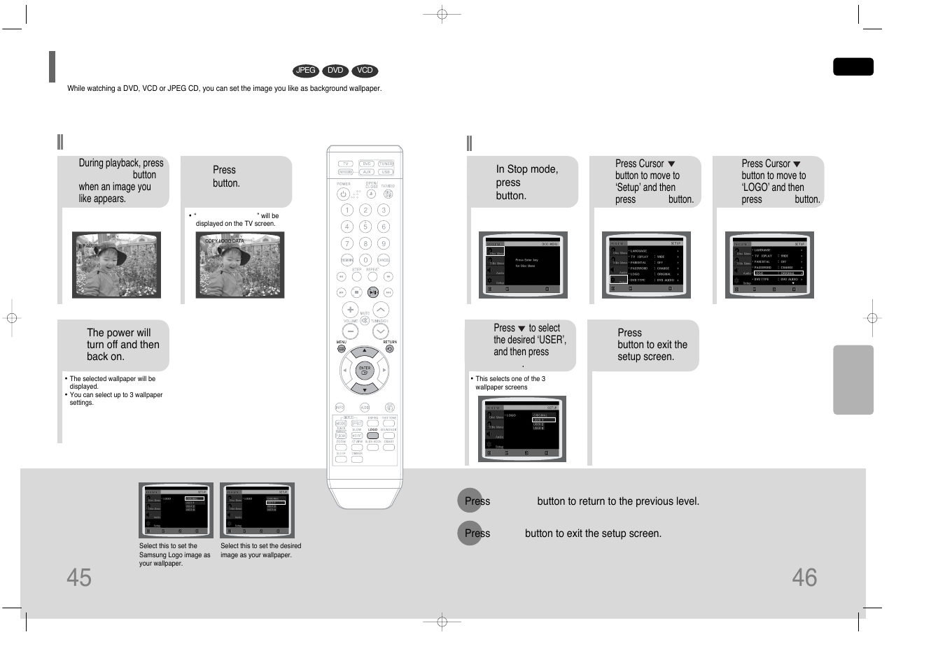 Setting the wallpaper | Samsung HT-Q40 User Manual | Page 24 / 37