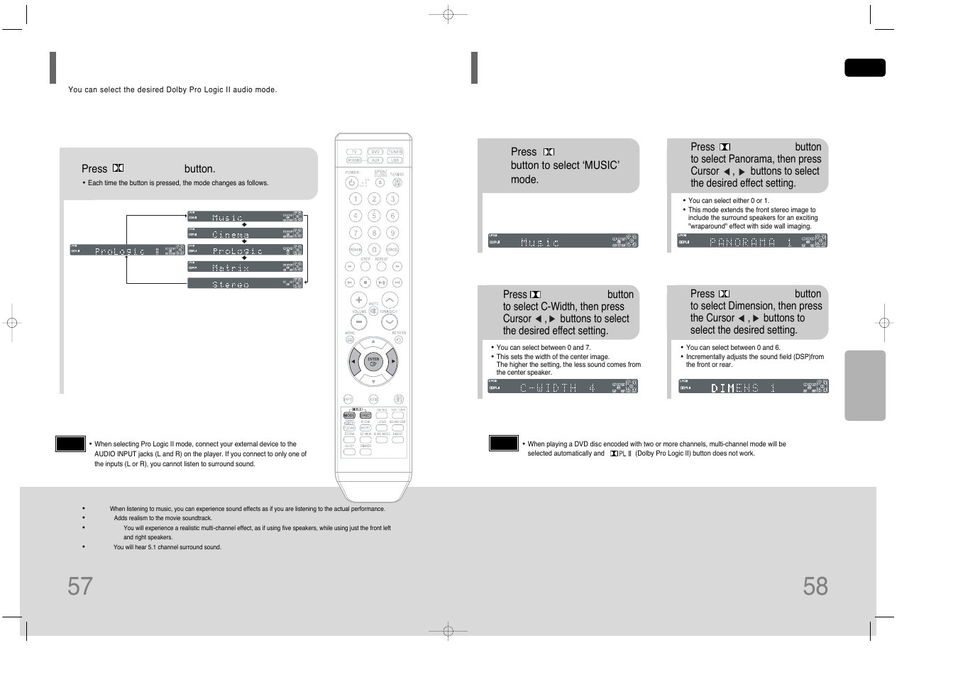 Dolby pro logic ii mode, Dolby pro logic ii effect, Dolby pro logic ii effect 57 | Samsung HT-Q40 User Manual | Page 30 / 37