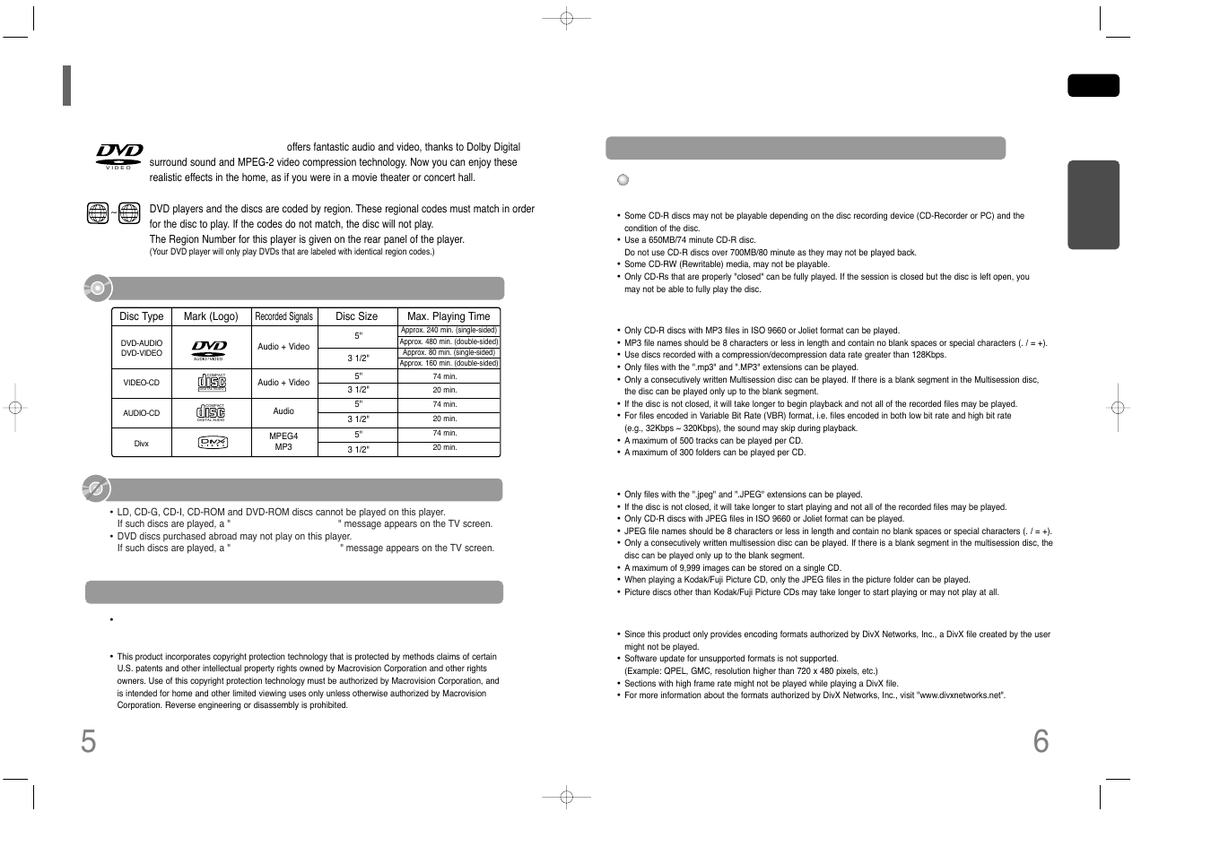 Notes on discs, Disc recording format, Do not use the following types of disc | Playable discs | Samsung HT-Q40 User Manual | Page 4 / 37