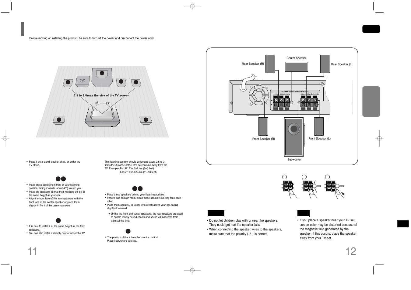 Connections, Connecting the speakers | Samsung HT-Q40 User Manual | Page 7 / 37