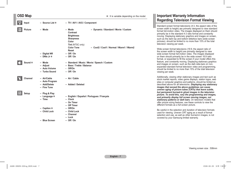 Osd map | Samsung CT21A750 User Manual | Page 7 / 8