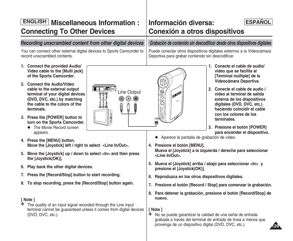 Información diversa: conexión a otros dispositivos | Samsung SC-X205L User Manual | Page 129 / 144