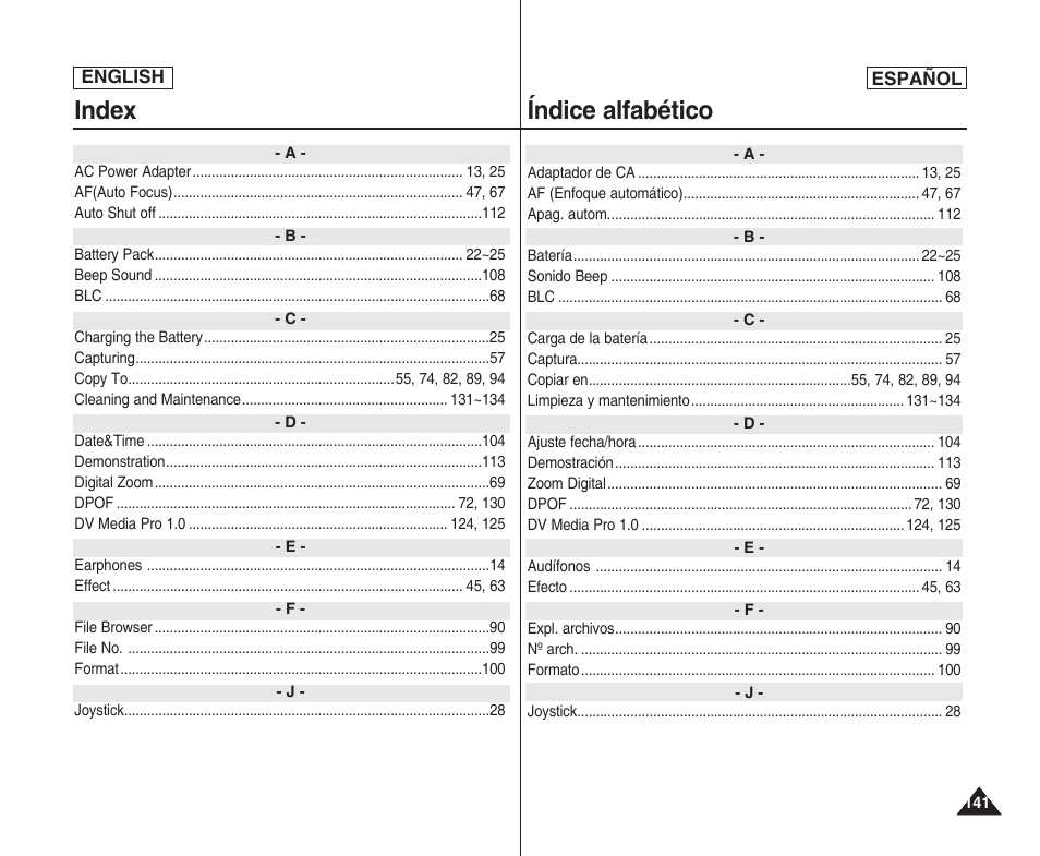 Index, Índice alfabético | Samsung SC-X205L User Manual | Page 141 / 144