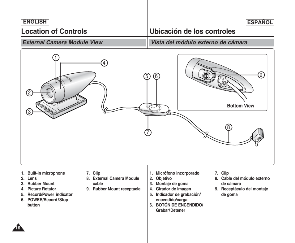 Location of controls, Ubicación de los controles | Samsung SC-X205L User Manual | Page 16 / 144