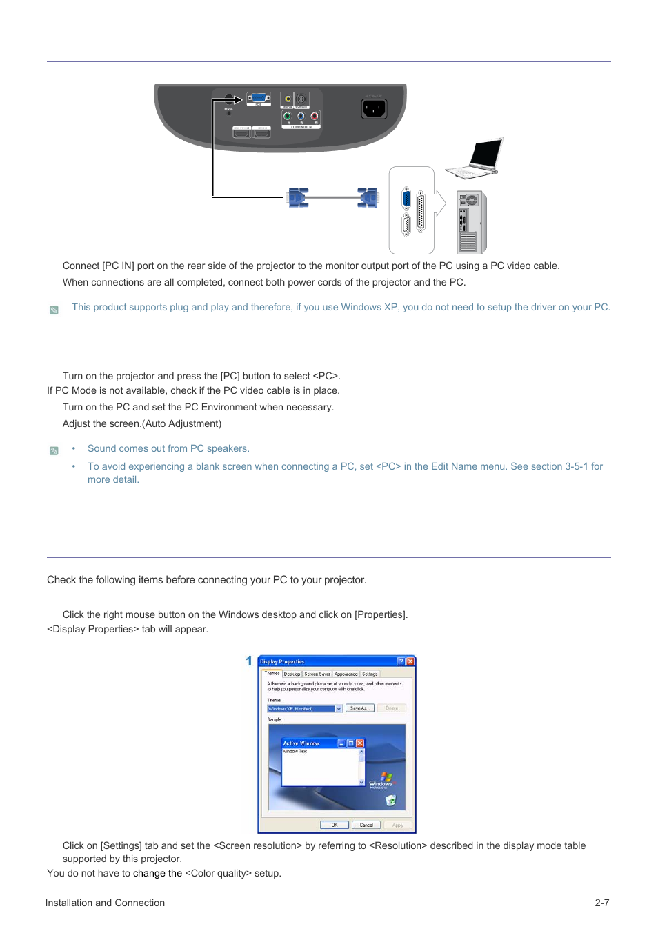 7 connecting with a pc, 8 setting up the pc environment, Connecting with a pc -7 | Setting up the pc environment -8 | Samsung SP-A600B User Manual | Page 15 / 43