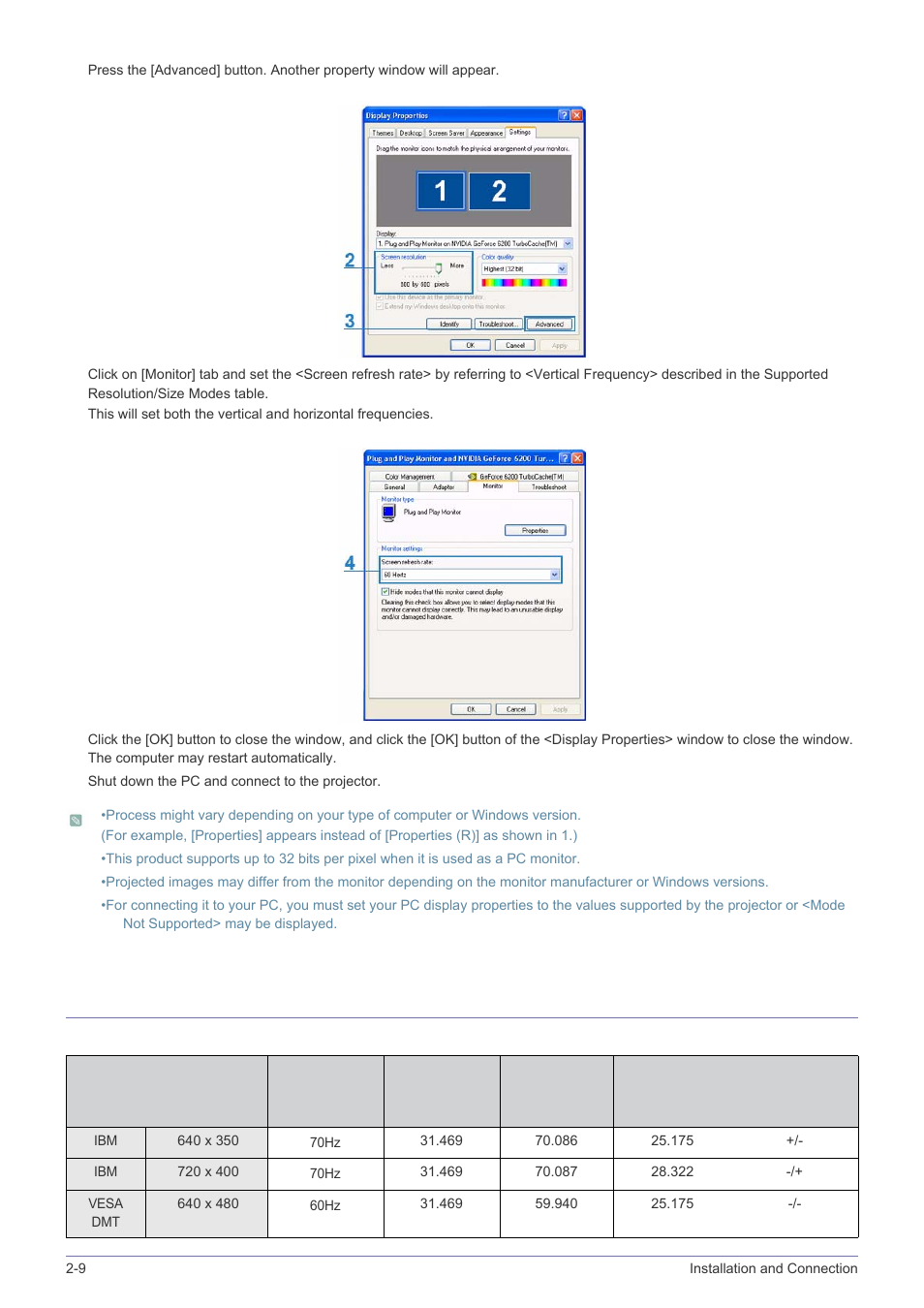9 supported display modes, Supported display modes -9 | Samsung SP-A600B User Manual | Page 16 / 43